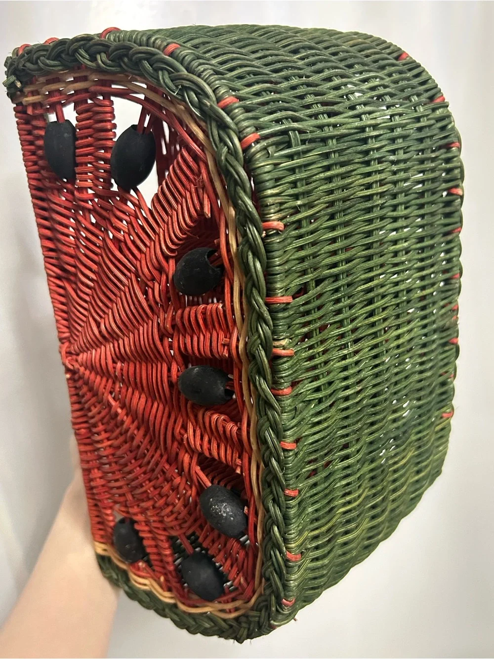 Vintage Wicker Watermelon Caddy Utensils Basket